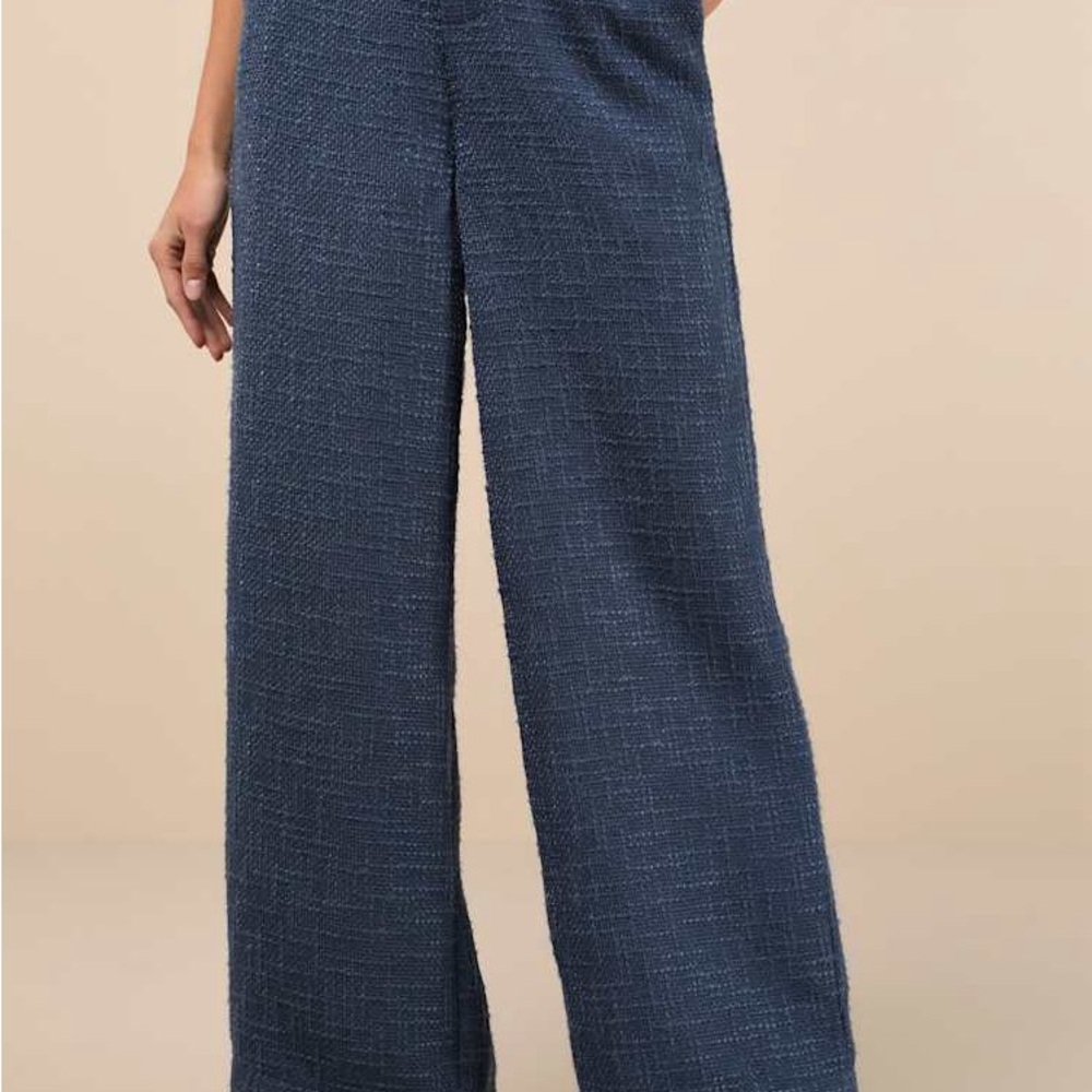 Lulus Navy Blue Wide Leg High-Waisted Pants